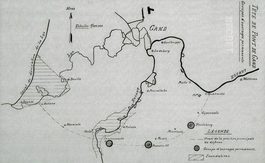 origineel plan bruggenhoofd Gent als fortengordel in plaats van bunkergordel